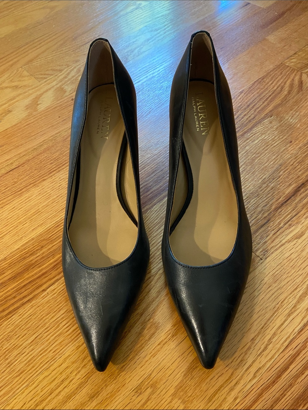 Lauren Ralph Lauren Black Pointed-Toe Leather Pumps - Classic Office Heels